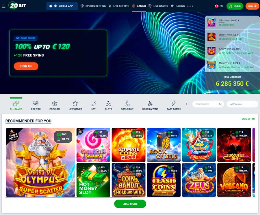 20Bet casino lobby