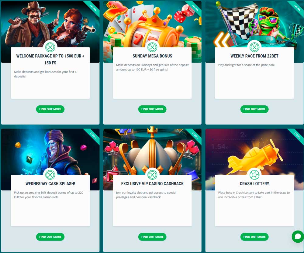 22Bet bonus offers