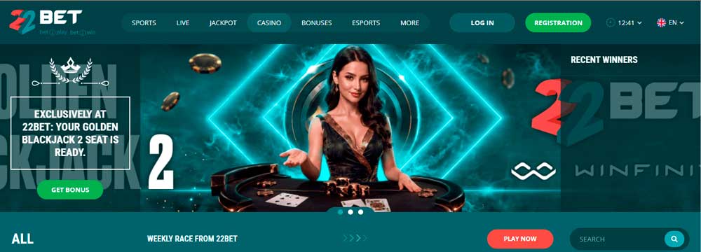 22Bet live blackjack lobby