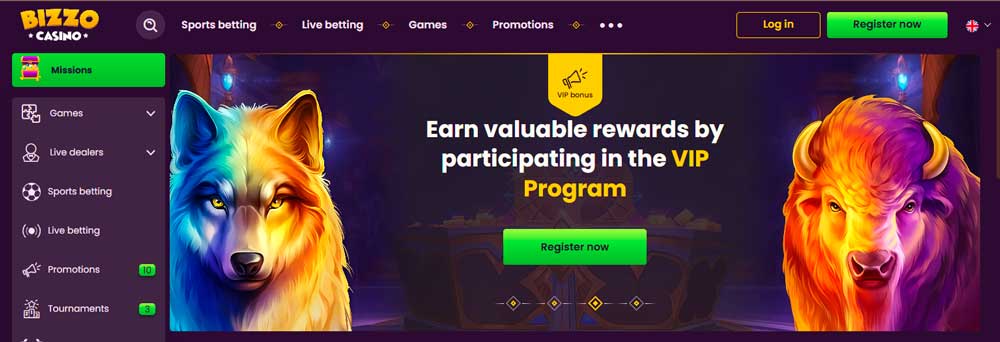Bizzo Casino homepage