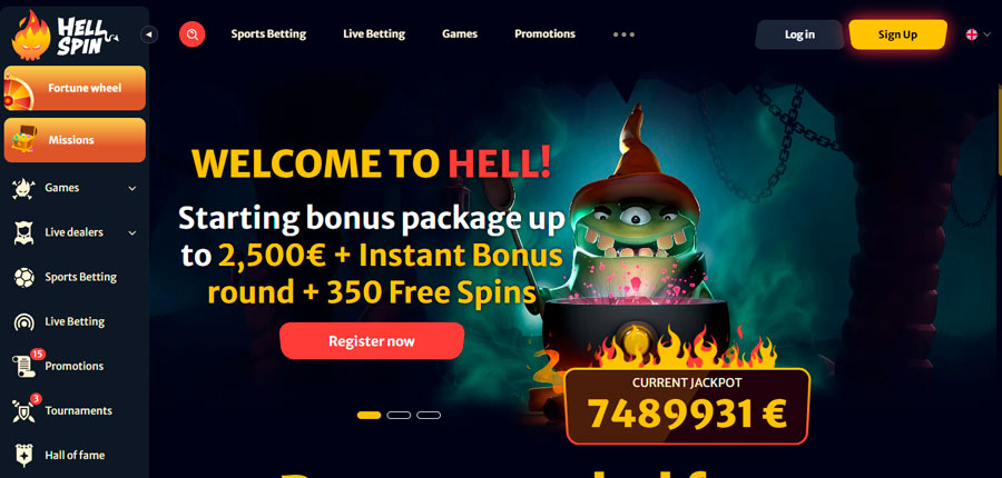 HellSpin Casino Main Page