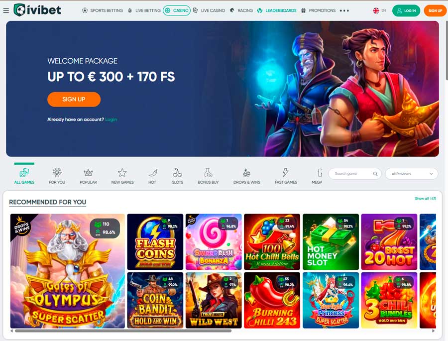 Ivibet Casino homepage