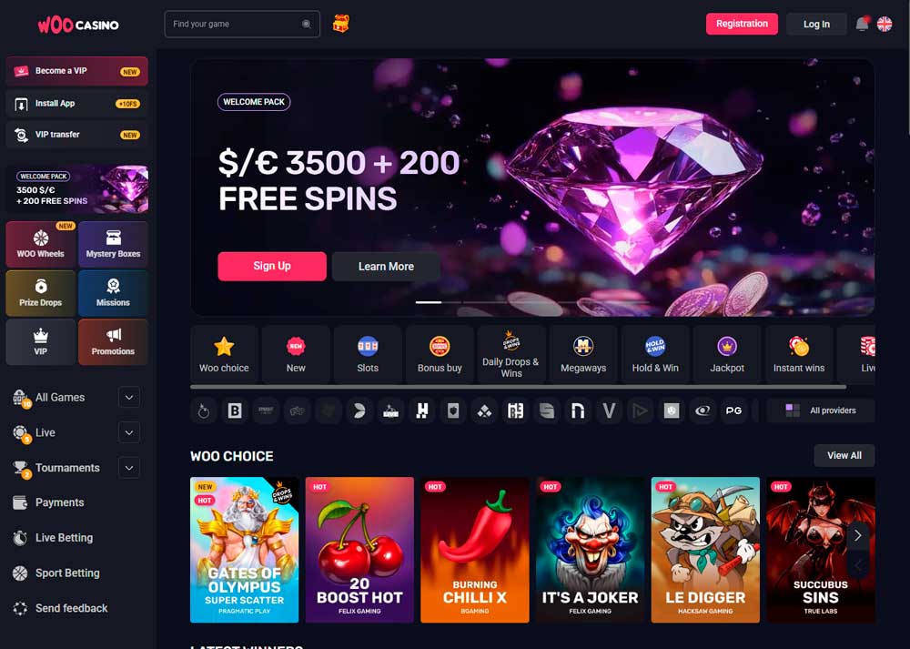 Woo Casino homepage